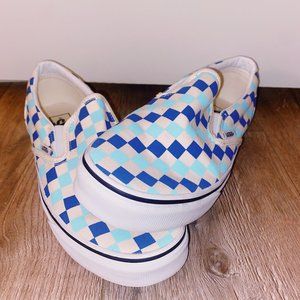 Vans Blue Checkered Slip Ons